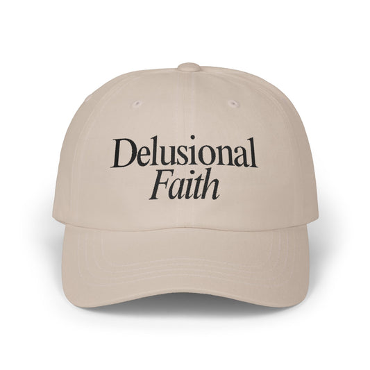 Delusional Faith Beige Dad Cap – Faith Based Streetwear Hat